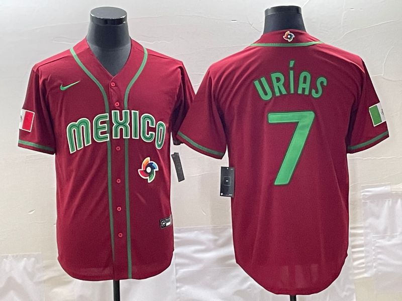 Men 2023 World Cub Mexico 7 Urias Red Nike MLB Jersey3